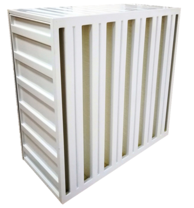24 x 24 x 11-1/2 99.99% Nominal Size High Capacity Box Style Plastic Frame 5V-Bank Gasket Downstream HEPA Filter